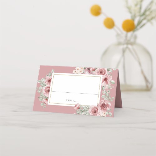Dusty Rose Floral Elegant Wedding Place Card - A modern stylish wedding place card featuring pretty rose florals and elegant typography. Designed by Thisisnotme©