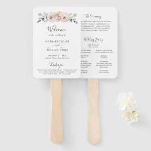 Dusty Rose Floral Elegant Wedding Program Hand Fan