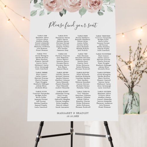 Dusty Rose Floral Elegant Wedding Seating Chart Foam Board