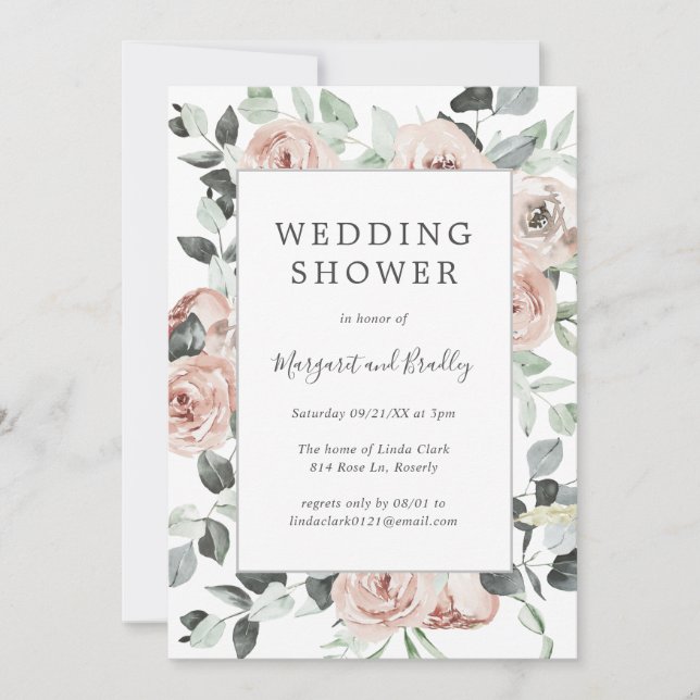 Dusty Rose Floral Elegant Wedding Shower Invitation (Front)
