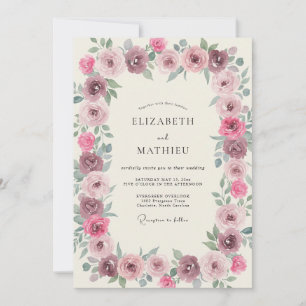 Dusty Rose Floral Embrace Wedding Invitation