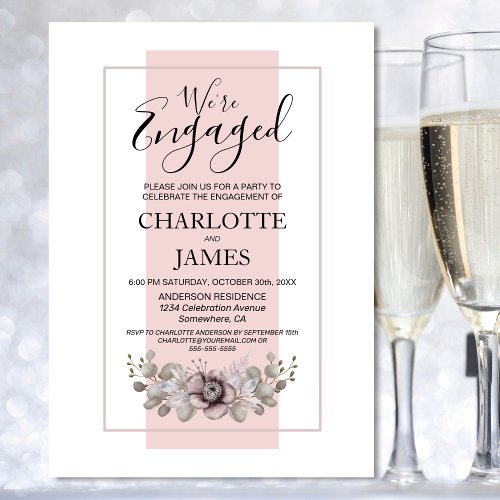 Dusty Rose Floral Eucalyptus Engagement Party Invitation