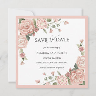 Dusty Rose Floral Eucalyptus Wedding Save The Date