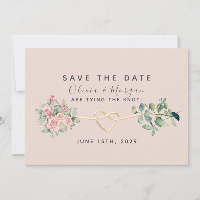 Dusty Rose Floral Eucalyptus Wedding Save The Date (Front)