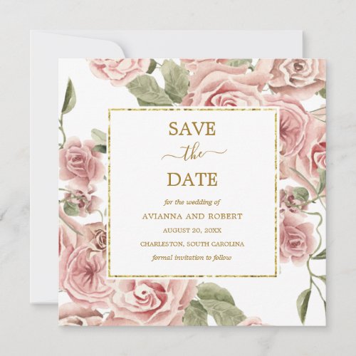 Dusty Rose Floral Eucalyptus Wedding Save The Date