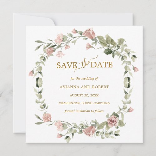 Dusty Rose Floral Eucalyptus Wedding Save The Date