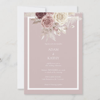 Dusty Rose Floral Frame Wedding Invitation