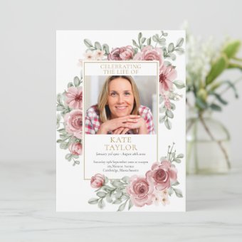 Dusty Rose Floral Funeral Order Of Service Program | Zazzle