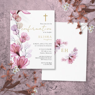 Dusty Rose Floral Gold Confirmation Invitation Postcard
