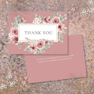 Dusty Rose Floral Gold Geometric Thank You Card