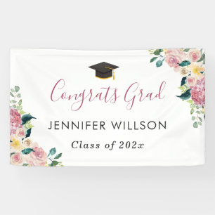 Dusty Rose Floral Graduation Party Banner