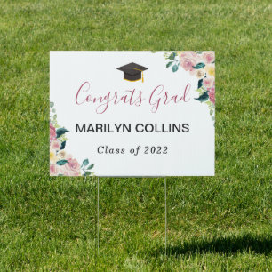 Dusty Rose Floral Graduation Welcome Sign