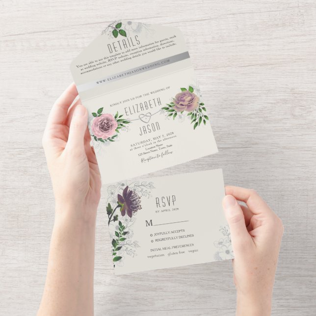 Dusty Rose Floral Greenery All-in-One Invite (Tearaway)