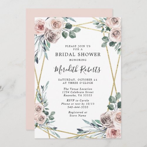 Dusty Rose Floral Greenery Bridal Shower Invitation