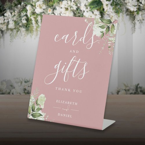 Dusty Rose Floral Greenery Cards And Gifts Pedestal Sign