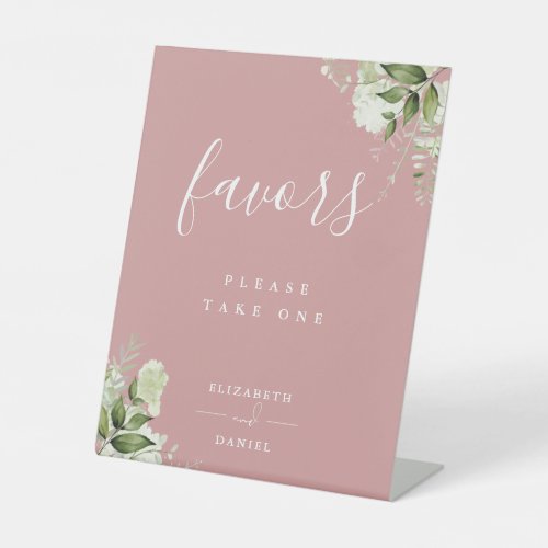 Dusty Rose Floral Greenery Favors Table Pedestal Sign