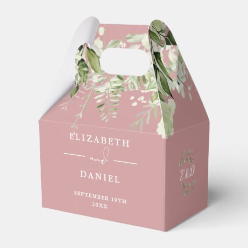 Dusty Rose Floral Greenery Monogram Wedding Favor Boxes