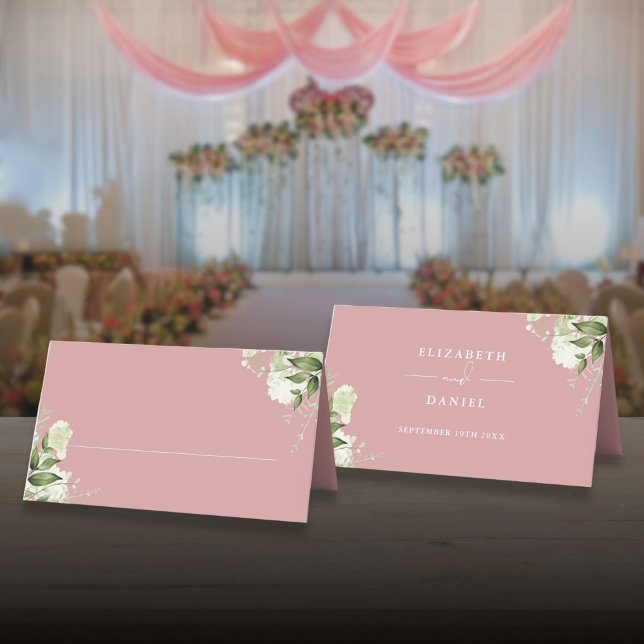 Dusty Rose Floral Greenery Wedding Folded Place Card (Dusty Rose Floral Greenery Wedding Folded Place Card)