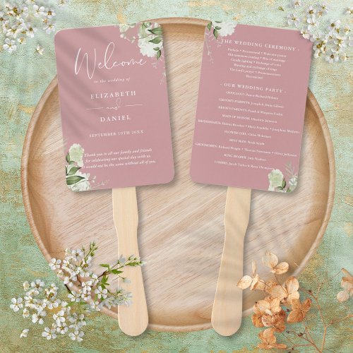 Dusty Rose Floral Greenery Wedding Program Hand Fan