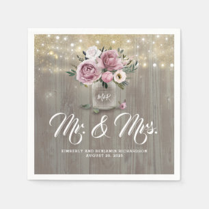 Dusty Rose Floral Mason Jar Rustic Country Wood Napkins