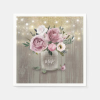 Dusty Rose Floral Mason Jar Rustic Country Wood