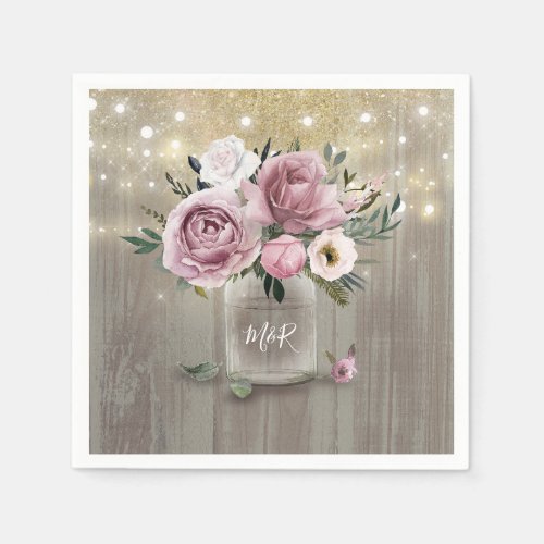 Dusty Rose Floral Mason Jar Rustic Country Wood Napkins