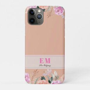 Dusty Rose floral monogrammed iPhone 11 Pro Case