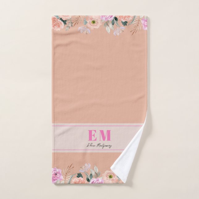 Dusty Rose floral monogrammed  Hand Towel (Hand Towel)