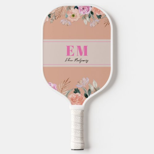 Dusty Rose floral monogrammed  Pickleball Paddle