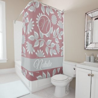 Dusty  rose  floral  - monogrammed shower curtain