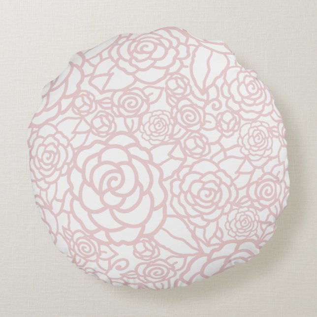 Dusty Rose Floral Pattern Round Pillow (Back)