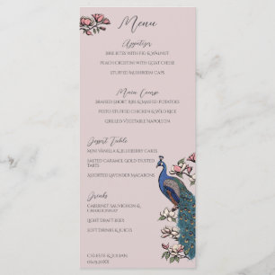 Dusty Rose Floral Peacock Hand-Drawn Wedding Menu