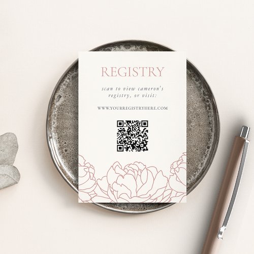 Dusty Rose Floral Peony Bridal Shower Registry QR Enclosure Card