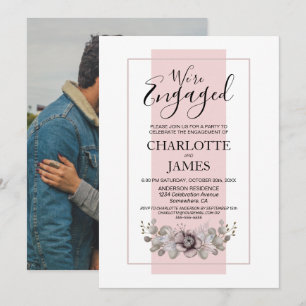 Dusty Rose Floral Photo Engagement Party Invitation