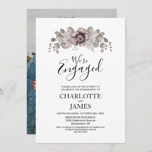 Dusty Rose Floral Photo Engagement Party Invitation