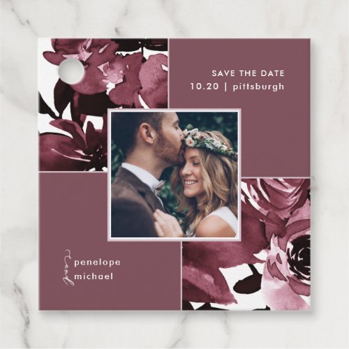 Dusty Rose Floral Photo Save the Date Favor Tags