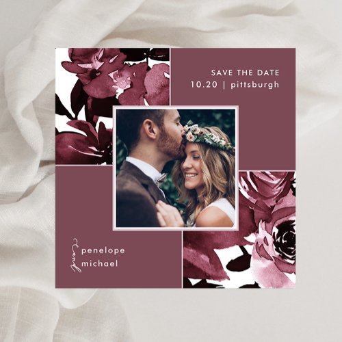 Dusty Rose Floral Photo Wedding Save The Date