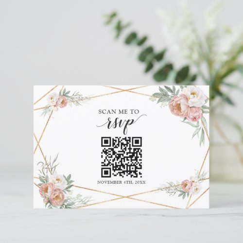 Dusty Rose Floral QR Code Add your URL Wedding   RSVP Card