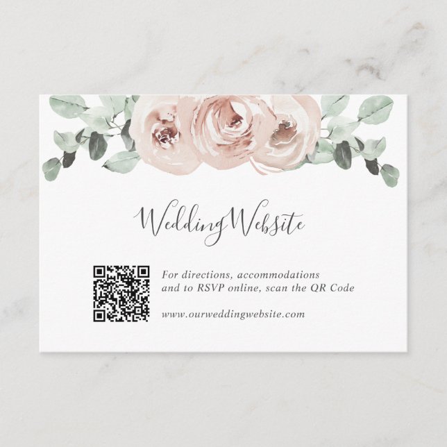 Dusty Rose Floral QR Code Elegant Wedding Enclosure Card (Front)