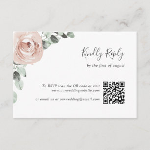 Dusty Rose Floral QR Code Elegant Wedding RSVP Card