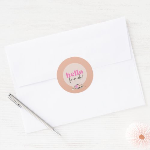 Dusty Rose floral retro Hello four_oh  Classic Round Sticker