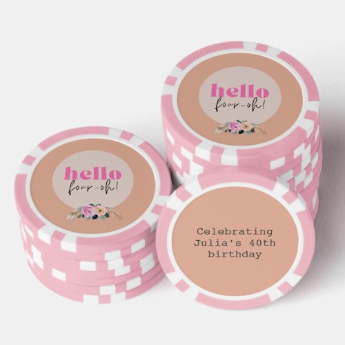Dusty Rose floral retro Hello four_oh  Poker Chips
