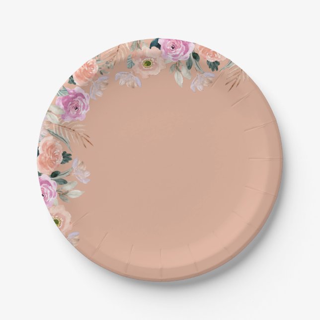 Dusty Rose floral retro Paper Plates (Front)