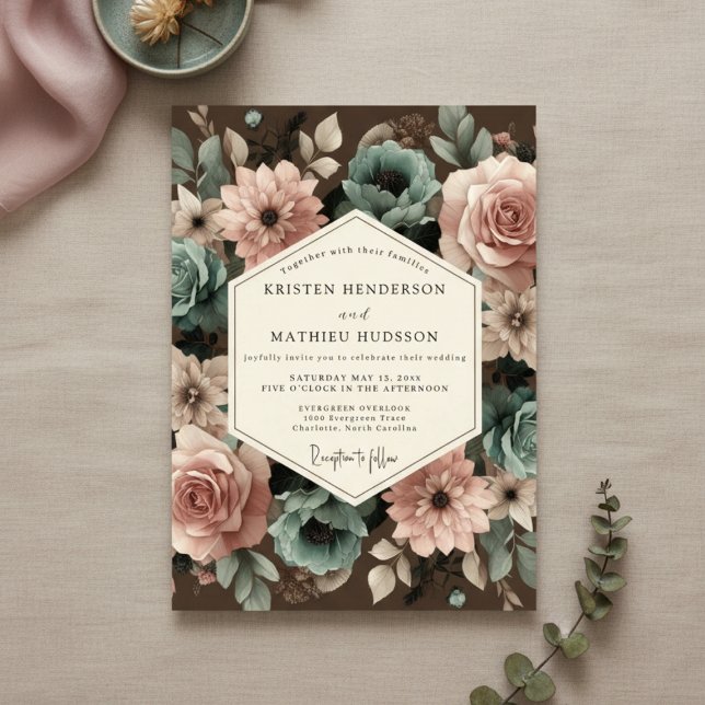 Dusty Rose Floral Romance Wedding Invitation (Creator Uploaded)