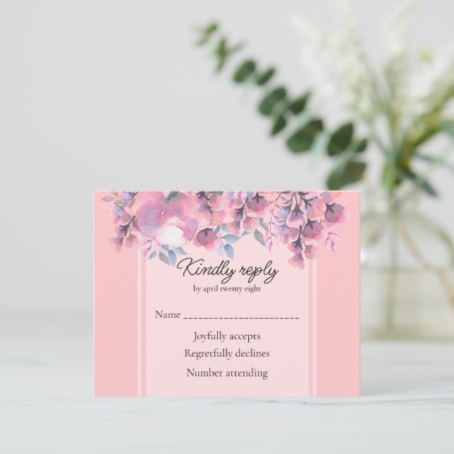 Dusty rose floral  RSVP card (Standing Front)