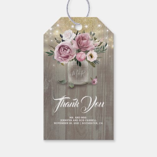 Dusty Rose Floral Rustic Country Thank You Gift Tags