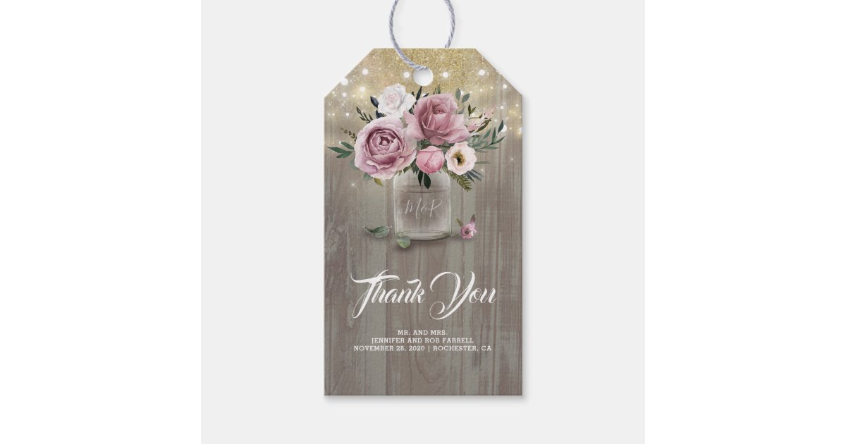 Dusty Rose Floral Rustic Country Thank You Gift Tags | Zazzle