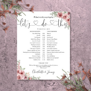 Dusty Rose Floral Script Wedding Schedule Timeline