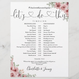 Dusty Rose Floral Script Wedding Schedule Timeline