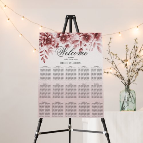 Dusty Rose Floral Seating Chart Foam Board